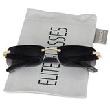 Elite Slim Rimless Rectangular Metal & Wood Art Aviator Sunglasses
