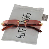 Elite Slim Rimless Rectangular Metal & Wood Art Aviator Sunglasses