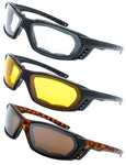 3 Pairs Motorcycle Riding Glasses Padded Frame Lens Block 100% UVB for Outdoor Activity Sport