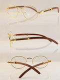 FBL Vintage Oval Clear Lens Metal & Wood Feel Eyeglasses A103