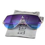 Elite Mens Oversize Flat Top Aviator Retro Shield Oceanic Lens Rimless Sunglasses