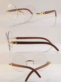 FBL Vintage Rimless Round Clear Lens Metal & Wood Feel Eyeglasses A101
