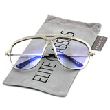 Elite XL Vintage Retro Oversized FULL Metal Aviator Clear Lens Mens Womens Sunglasses