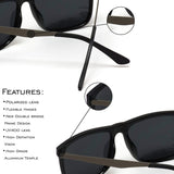 - Flat Top Polarized Lens Square Black Sunglasses for Men