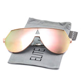 Elite Mens Oversize Flat Top Aviator Retro Shield Oceanic Lens Rimless Sunglasses