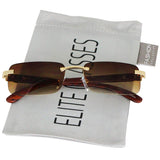 Elite Slim Rimless Rectangular Metal & Wood Art Aviator Sunglasses