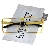 Elite Oversized Flat Top Metal Square Sleek Retro Silver Gold Clear Lens Sunglasses