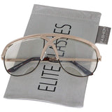 Elite XL Vintage Retro Oversized FULL Metal Aviator Clear Lens Mens Womens Sunglasses