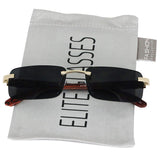 Elite Slim Rimless Rectangular Metal & Wood Art Aviator Sunglasses