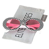Elite NIRVANA Kurt Cobain Oval Bold Vintage Sunglasses For Women Men Eyewear - Checkered Frame Black Lens