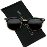 Retro Classic Metal Half Frame Horn Rimmed Sunglasses