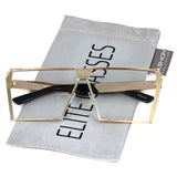 Elite Oversized Flat Top Metal Square Sleek Retro Silver Gold Clear Lens Sunglasses