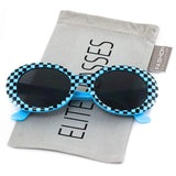 Elite NIRVANA Kurt Cobain Oval Bold Vintage Sunglasses For Women Men Eyewear - Checkered Frame Black Lens
