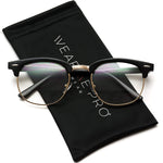 Vintage Inspired Classic Half Frame Clubmaster Horn Rimmed Clear Lens Glasses