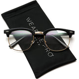 Vintage Inspired Classic Half Frame Clubmaster Horn Rimmed Clear Lens Glasses