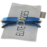 Elite Slim Rimless Rectangular Metal & Wood Art Aviator Sunglasses