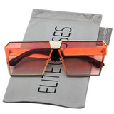 Elite Oversized Flat Top Metal Square Sleek Retro Mirrored Oceanic Lens Sunglasses