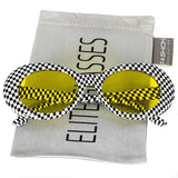 Elite NIRVANA Kurt Cobain Oval Bold Vintage Sunglasses For Women Men Eyewear - Checkered Frame Black Lens
