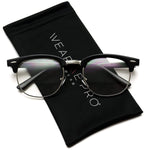 Vintage Inspired Classic Half Frame Clubmaster Horn Rimmed Clear Lens Glasses