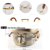 FBL Vintage Rimless Round Clear Lens Metal & Wood Feel Eyeglasses A101